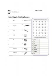 English worksheet: Matching Exercises School Objects