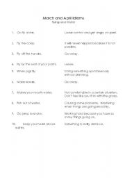 English worksheet: March and April Idiom match