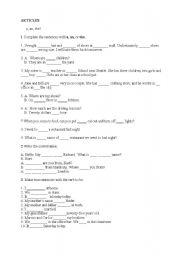 English worksheet: examen about articles and verb to be 