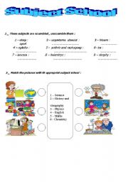 English worksheet: subject school