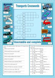 English Worksheet: Transports - crosswords & exercises