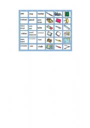 English worksheet: school materials memory game