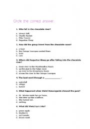 English worksheet: Charlie and the chocolate factory questions