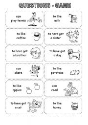 English Worksheet: QUESTIONS - GAME (3 pages + rules)