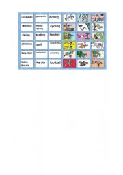 English worksheet: sports memory cards