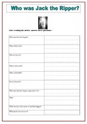 English worksheet: Jack the Ripper  activity 1