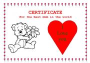 English Worksheet: Mums certificate