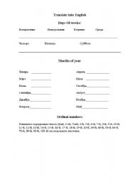 English Worksheet: test: days of weeks, months of year, ordinal numbers