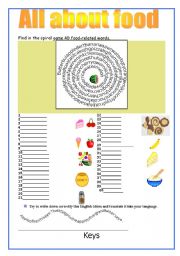 English Worksheet: 40 Food-related words and 1 idiom 