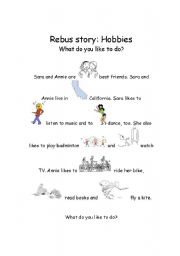 English Worksheet: Rebus story - Hobbies: What do you like to do?