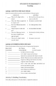 English worksheet: reading worksheet