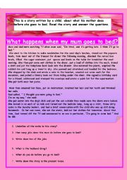 English Worksheet: What happens when my mum goes to bed? 