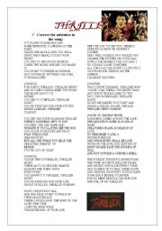 English Worksheet: THRILLER  SONG 3-05-09