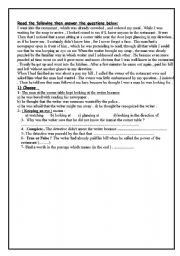 English Worksheet: the man and the resturant