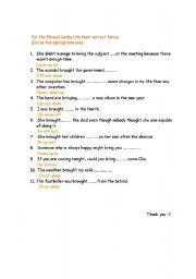 English worksheet: phrasal verb exercise