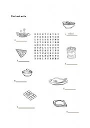 English worksheet: food wordsearch puzzle
