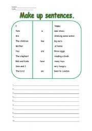 English Worksheet: make up sentences