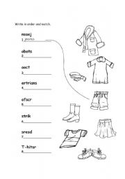 English Worksheet: clothes word scramble