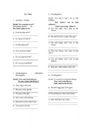 English Worksheet: Simple Presente - Structure Execises