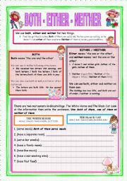 English Worksheet: BOTH - EITHER - NEITHER