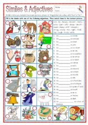 English Worksheet: Similes & Adjectives (part 3)