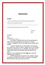 English worksheet:  A reading oassage - Aletter of complaint 