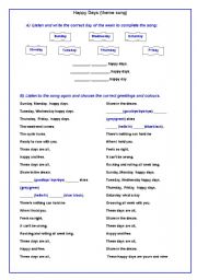 English Worksheet: Happy days (theme song) - days of the week