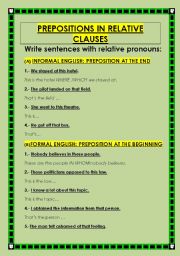 English Worksheet: PREPOSITIONS IN RELATIVE CLAUSES