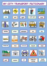 English Worksheet: my city- transport-pictionary