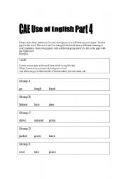 English worksheet: CAE Use of English Part 4