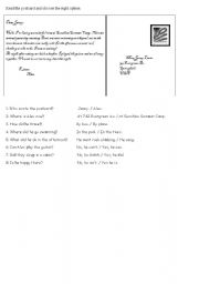 English Worksheet: Reading comprehension (postcard)