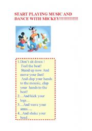 English Worksheet: MICKEYS DANCE /BODY PARTS LESSON