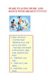 English worksheet: MICKEYS DANCE /BODY PARTS LESSON