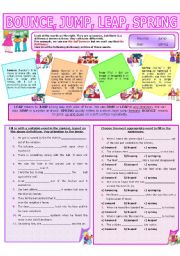 English Worksheet: COLLOCATION 6 - BOUNCE, JUMP, LEAP, SPRING