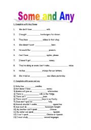 English Worksheet: Some and Any