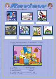 English Worksheet: Review- places in town, prepositions of place, numbers (20- 60) and directions