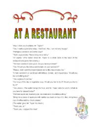 English worksheet: AT A RESTAURANT