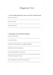English worksheet: Diagnostic Test