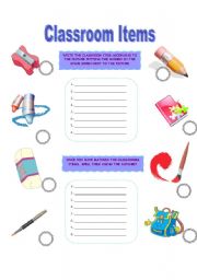 English Worksheet: CLASSROOM ITEMS AND THE ALPHABET