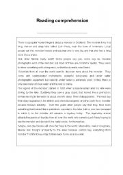 English worksheet: reading comprehension