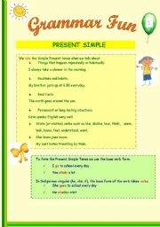 English Worksheet: Grammar Fun 1- Present simple (3 pages)