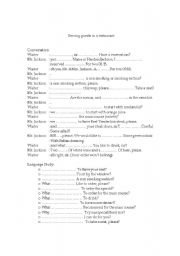 English worksheet: Serving guest at the restaurant