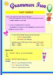 English Worksheet: Grammar Fun 2: Past Simple (3 pages)