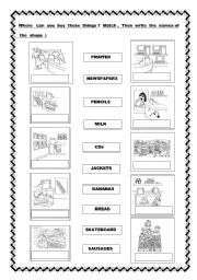 English Worksheet: shops in a town