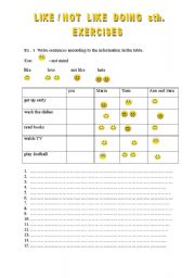 English worksheet: Like / not  like  doing something