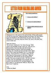 English Worksheet: LETTER FROM HALIMA AND AHMED with COMPREHENSION QUESTIONS -PRE READING QUESTIONS + ANSWER KEY 