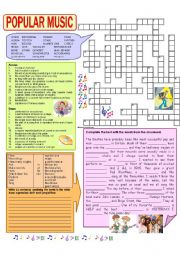 English Worksheet: Popular music crossword - the Beatles