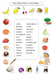 English Worksheet: fruits-vegetables-food-drinks