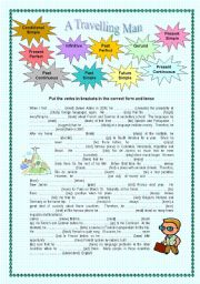 English Worksheet: A Travelling Man -  Mixed tenses + answer key