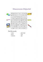 English worksheet: Classroom Objects Wordsearch